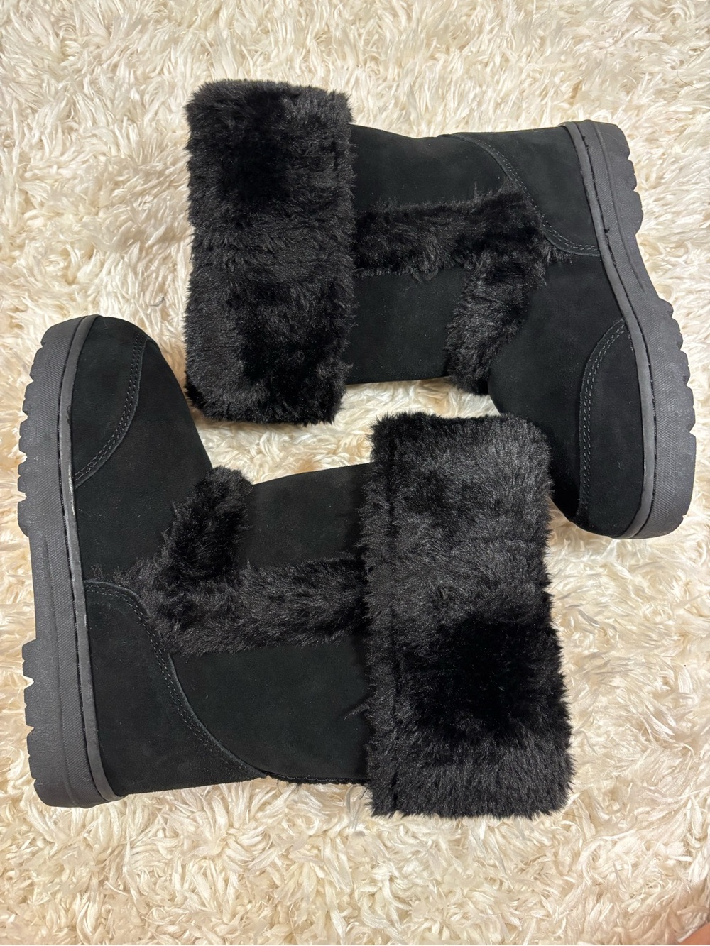 Style & Co Women's Witty Black Suede & Faux Fur Winter Boots-7 - Picture 2 of 8